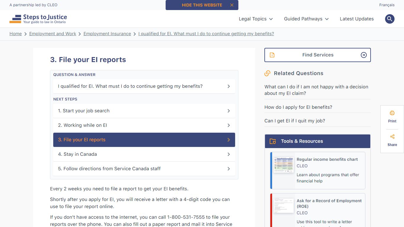 3. File your EI reports - Steps to Justice
